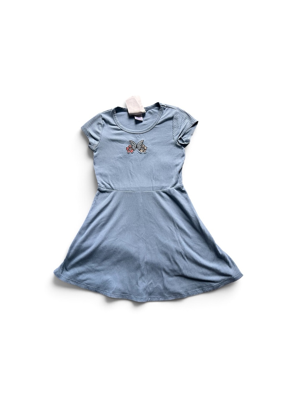 Girls' Blue Butterfly Short Sleeve Casual Dress